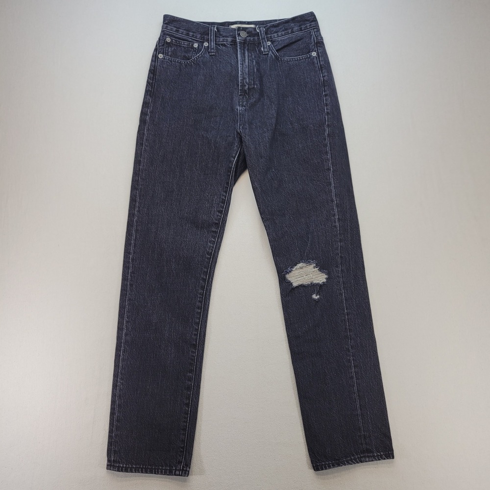 Madewell Perfect Vintage Jeans Womens 26 Black High Rise Ripped Denim